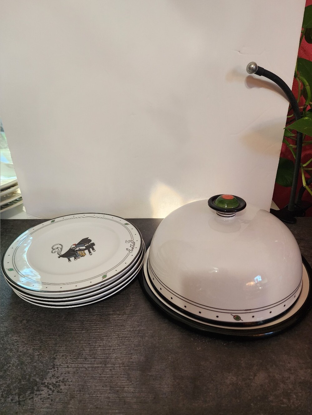 Vintage 4 Zrike Rooster & Hen Cocktail Plates Plus Cheese Server & Dome Poland